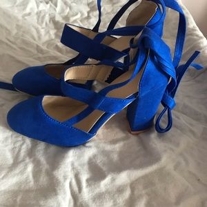 Royal blue chunky heels